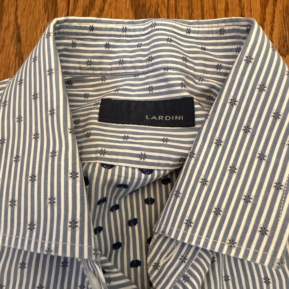 Lardini Blue and White Casual Button Down Shirt